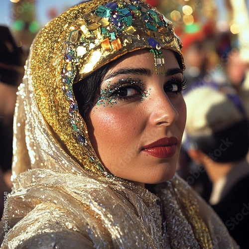 a woman dressed in traditional Egyptian galabeya at a celebration photo