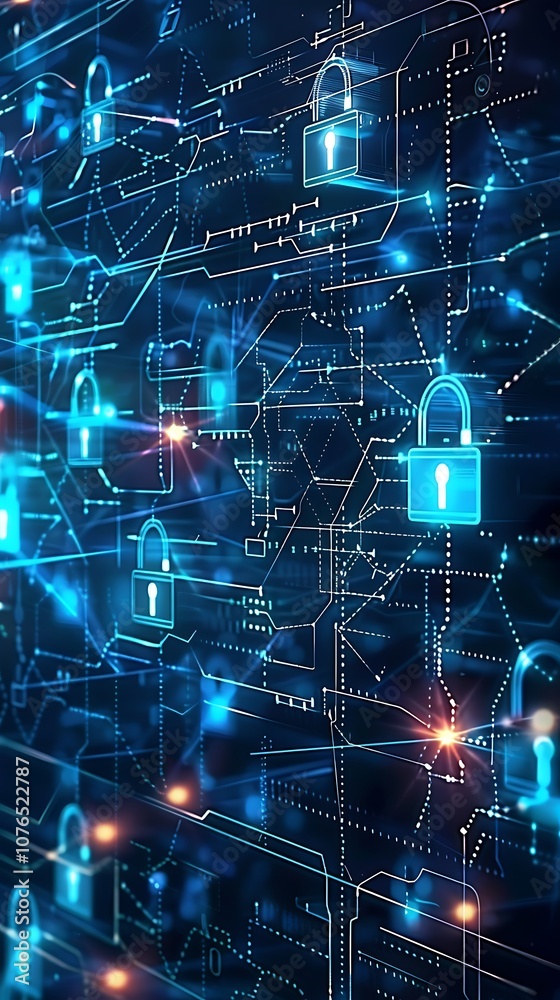 Obraz premium Virtual barricades blocking cyber threats from penetrating networks