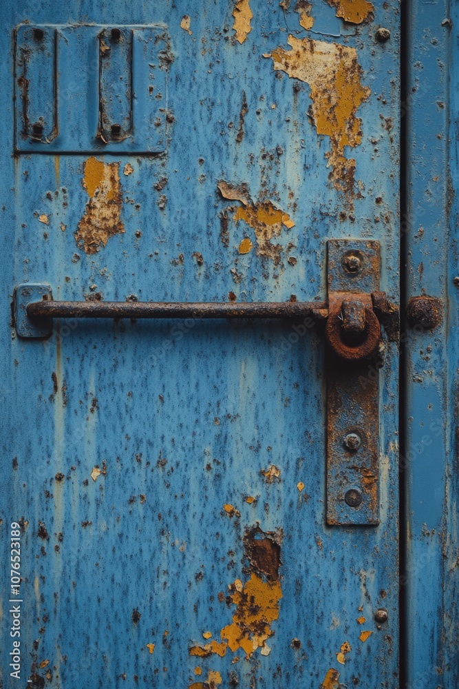 A blue door with a rusted latch, suitable for use in rustic or vintage-themed designs A blue door with a rusted latch, suitable for use in rustic or vintage-themed designs