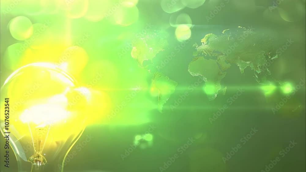 A glowing light bulb symbolizes innovation and sustainability, with a green, blurred world map in the background. A glowing light bulb symbolizes innovation and sustainability, with a green, blurred world map in the background.