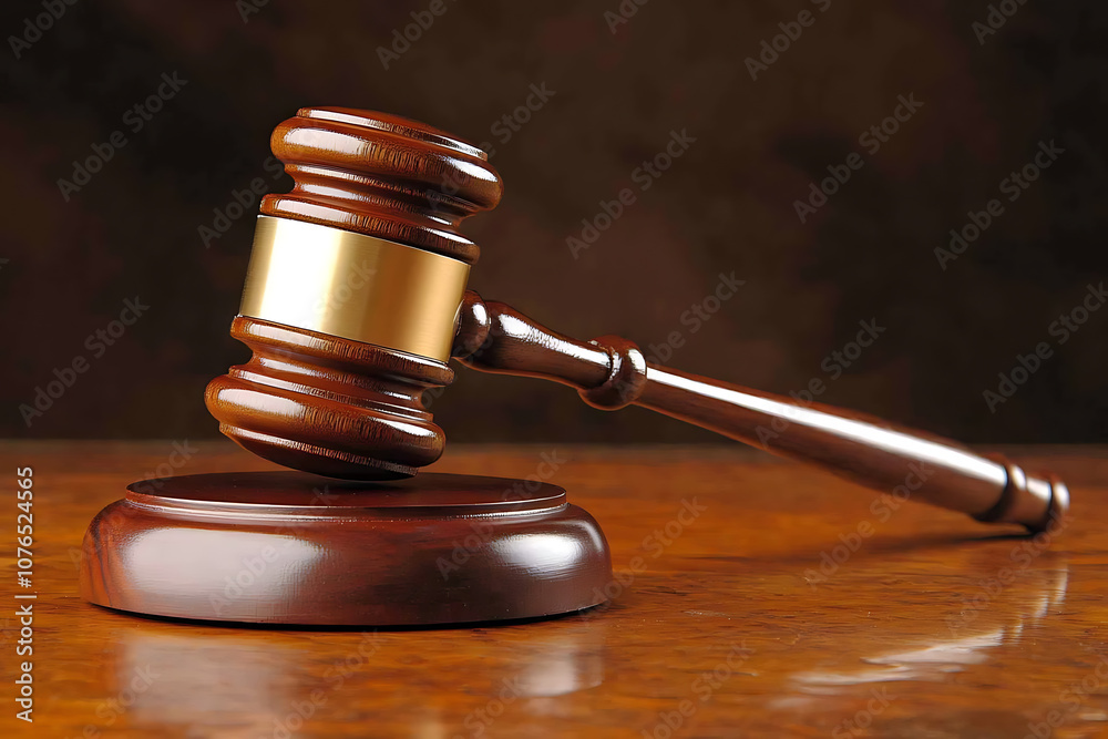 A judge's wooden gavel placed prominently on a surface, symbolizing court and justice A judge's wooden gavel placed prominently on a surface, symbolizing court and justice