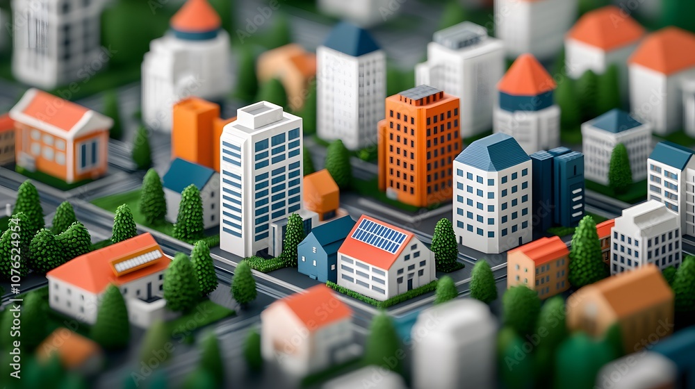 Explore the vibrant urban landscape of a miniature city designed with modern architecture and eco-friendly features Explore the vibrant urban landscape of a miniature city designed with modern architecture and eco-friendly features
