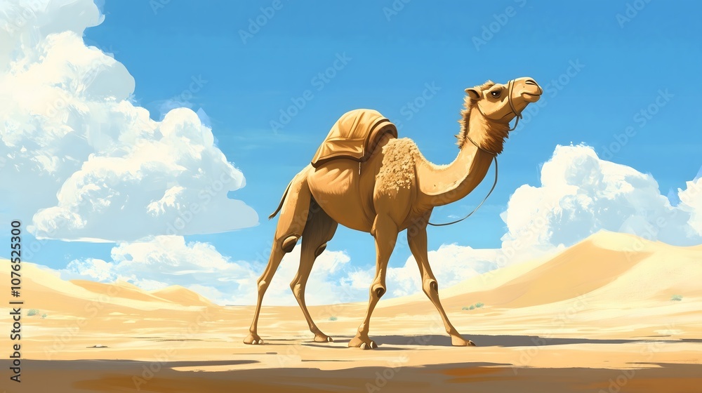 Camel travel in the desert , camel walking