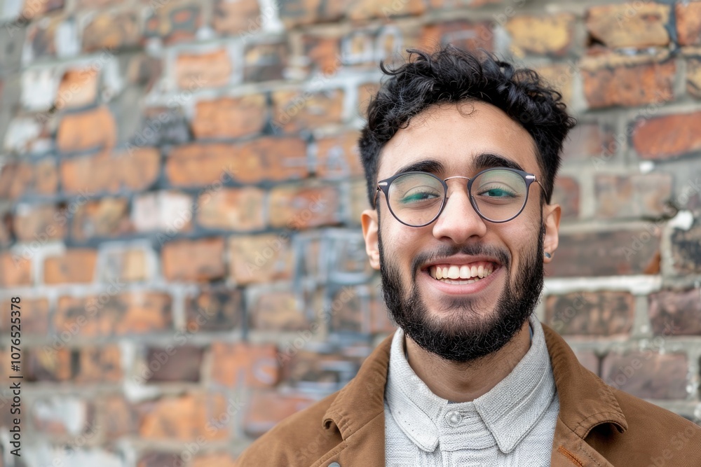 A happy individual wearing a beard and glasses, conveying a friendly expression A happy individual wearing a beard and glasses, conveying a friendly expression