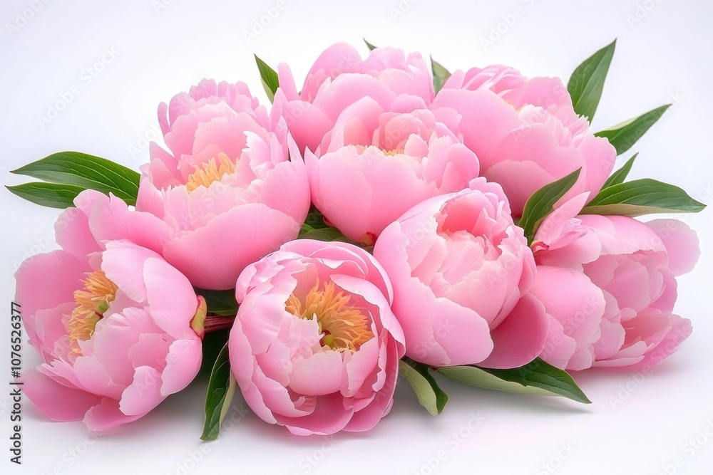 A bunch of pink flowers on a white surface, ideal for decoration or branding purposes A bunch of pink flowers on a white surface, ideal for decoration or branding purposes