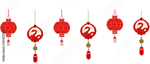 hanging Illustration background red  lanterns for new year chinese