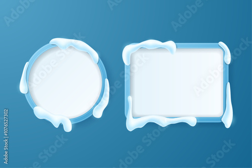 Round and square frames with snow. Vector illustration.