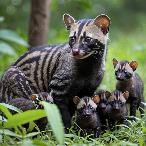 A civet cat family  photo