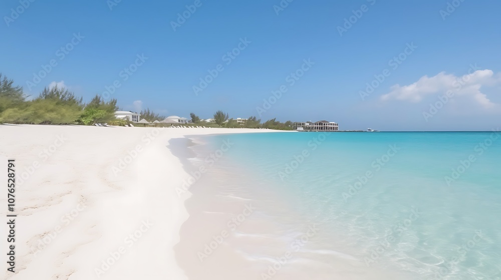 Pristine White Sand Beach Meets Turquoise Ocean Waters Pristine White Sand Beach Meets Turquoise Ocean Waters