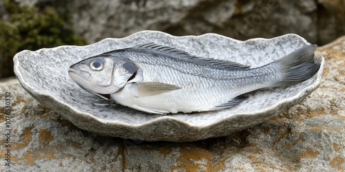 Sea Bream Sashimi on decorative plate Product photogr photo