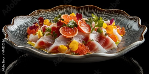 Sea Bream Sashimi on decorative plate Product photogr photo