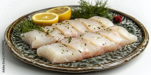 Sea Bream Sashimi on decorative plate Product photogr photo