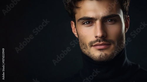 Elegant and Intelligent Man in Black Turtleneck Portrait