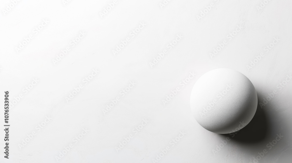 Minimalist composition with a textured white sphere casting a shadow on a textured white surface. Minimalist composition with a textured white sphere casting a shadow on a textured white surface.