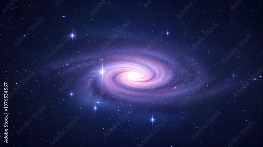 Fototapeta premium Spiral Galaxy in Deep Space, Showcasing the Mesmerizing Swirl of Stars, Nebulae, and Cosmic Dust in High Resolution, Ideal for Space Enthusiasts