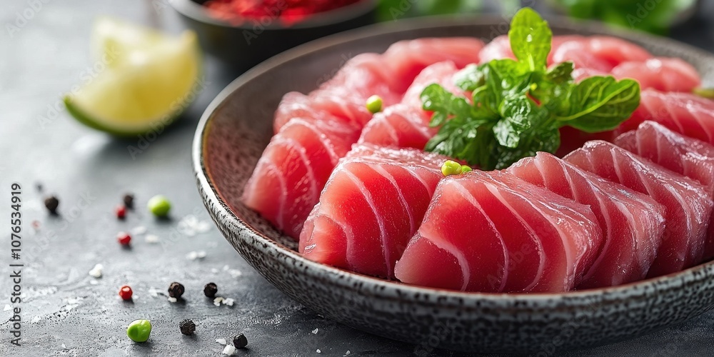 Tuna Sashimi on elegant dish Product photographyappet Tuna Sashimi on elegant dish Product photographyappet