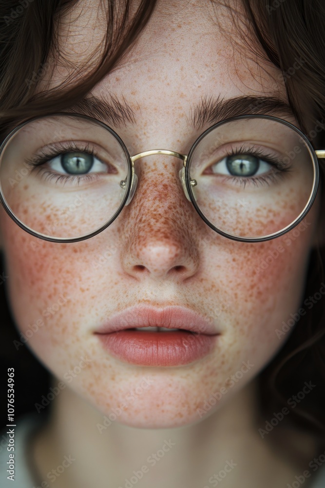 Close-up photo of a woman wearing glasses and likely focused on her work or reading Close-up photo of a woman wearing glasses and likely focused on her work or reading