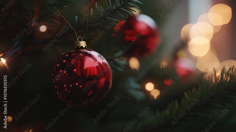 Obraz premium Close-up view of a Christmas ornament hanging from a decorated tree