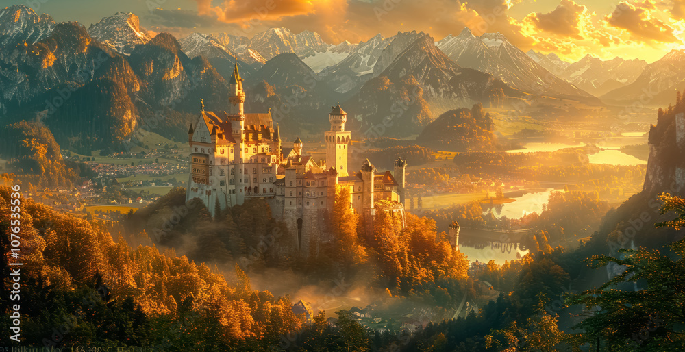 Medieval German castle, surrounded by mountains Medieval German castle, surrounded by mountains