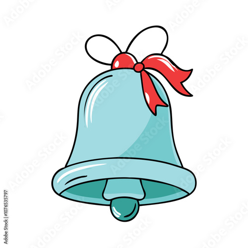 Christmas bell with red ribbon vector art, flat illustration Christmas bell with red ribbon icon