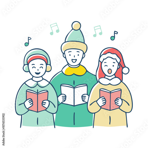 carolers singing vector art,  flat illustration carolers singing icon