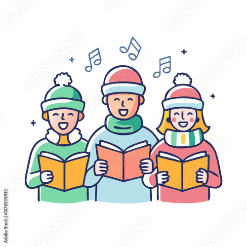 carolers singing vector art,  flat illustration carolers singing icon