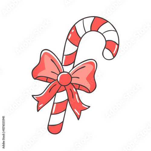 candy cane with bow vector art,  flat illustration candy cane with bow icon