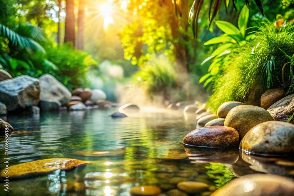 Simple Concept of a Hot Spring Design with Natural Elements and Soothing Colors for Relaxation and Wellness Imagery in High Depth of Field Simple Concept of a Hot Spring Design with Natural Elements and Soothing Colors for Relaxation and Wellness Imagery in High Depth of Field