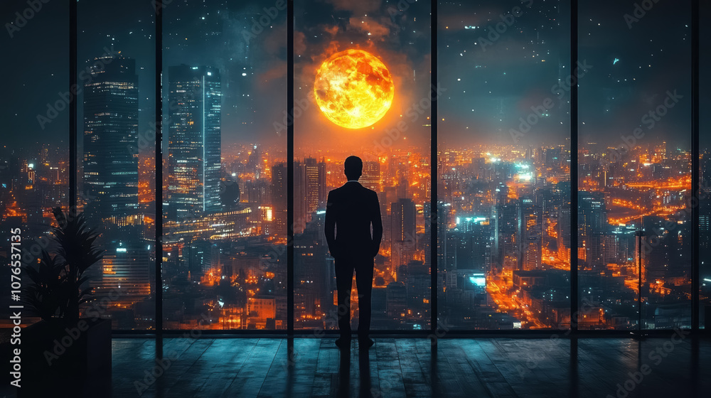 Businessman with suit looking cityscape background. Successful businessman concept Businessman with suit looking cityscape background. Successful businessman concept