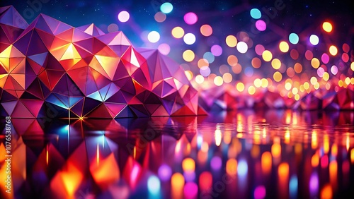Striking Polygonal Background in Vivid Purple and Red Tones, Perfect for Artistic Projects Conveying Passion and Dynamism in Night Photography