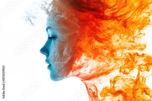 A close-up shot of a woman's face with smoke in the air, great for depicting a scene of mystery or suspense photo