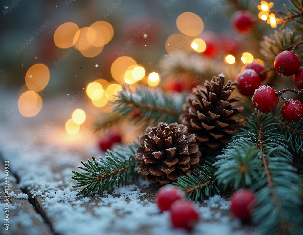 Christmas ball holidays scenic background with snowflakes, wooden table and Christmas decoration Christmas ball holidays scenic background with snowflakes, wooden table and Christmas decoration