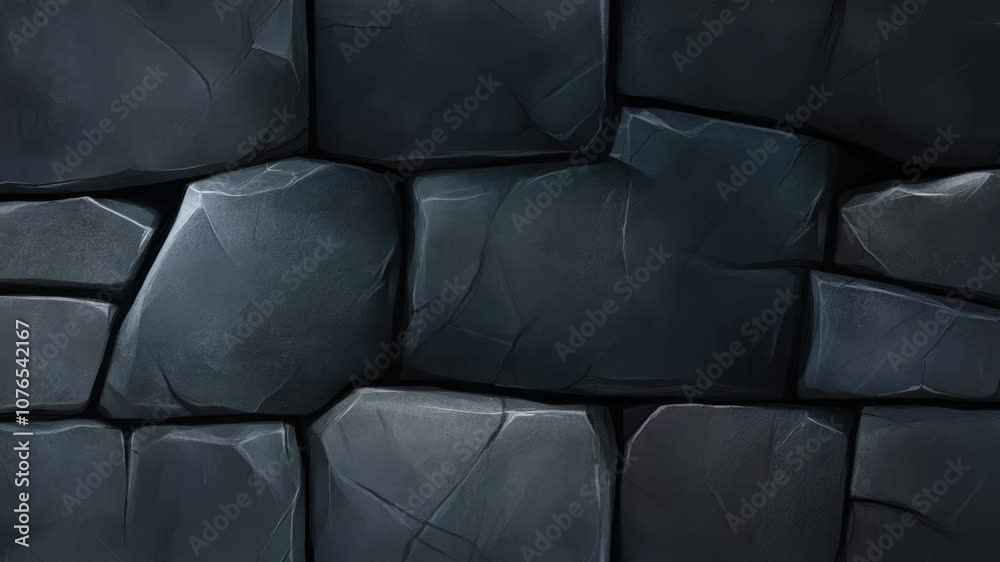 Seamless loop, dark stone brick wall texture with deep shadows and ...