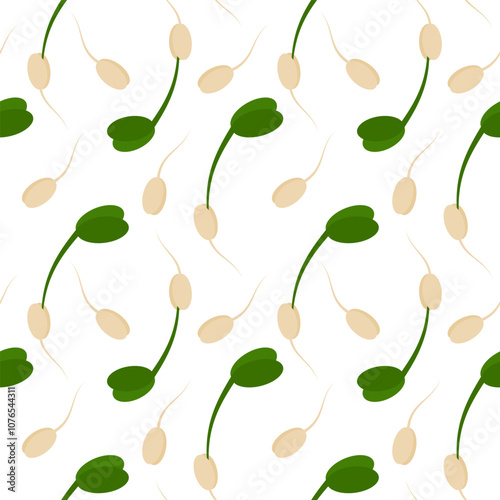 Sprouted grains with root and green sprouts Seamless Pattern in trendy minimalism. Healthy food fond