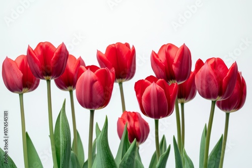 Vibrant Red Tulips on White Background