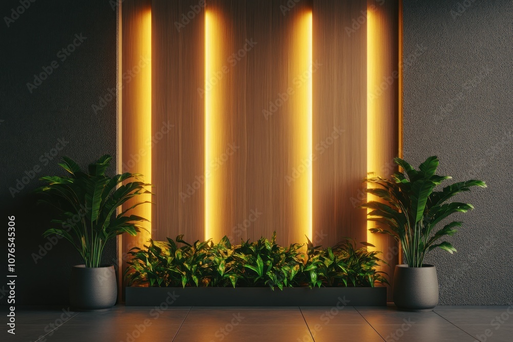 Modern Indoor Plant Decor with Ambient Lighting Modern Indoor Plant Decor with Ambient Lighting