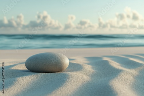 Smooth Stone on Serene Beach with Gentle Waves