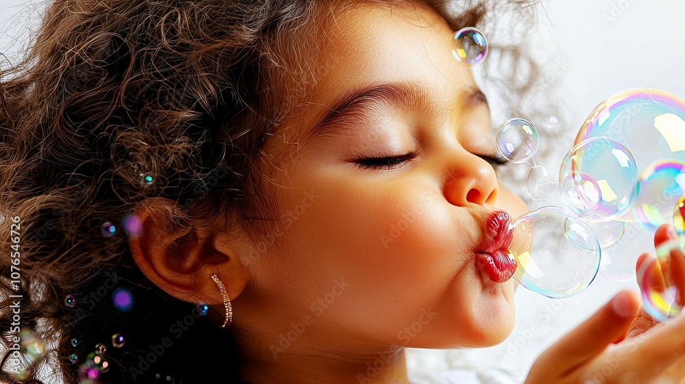 Child with Bubbles on White Background Child with Bubbles on White Background