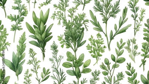 Wallpaper Mural Assorted herb illustration pattern for a fresh botanical design Torontodigital.ca
