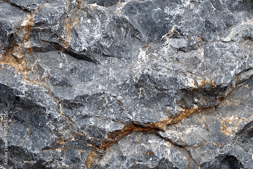 Textured gray rock surface showing mineral veins in natural formation