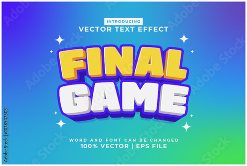 Editable text effect Final Game 3d cartoon template style premium vector