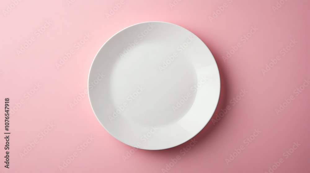 A white plate on a pink background. A white plate on a pink background.