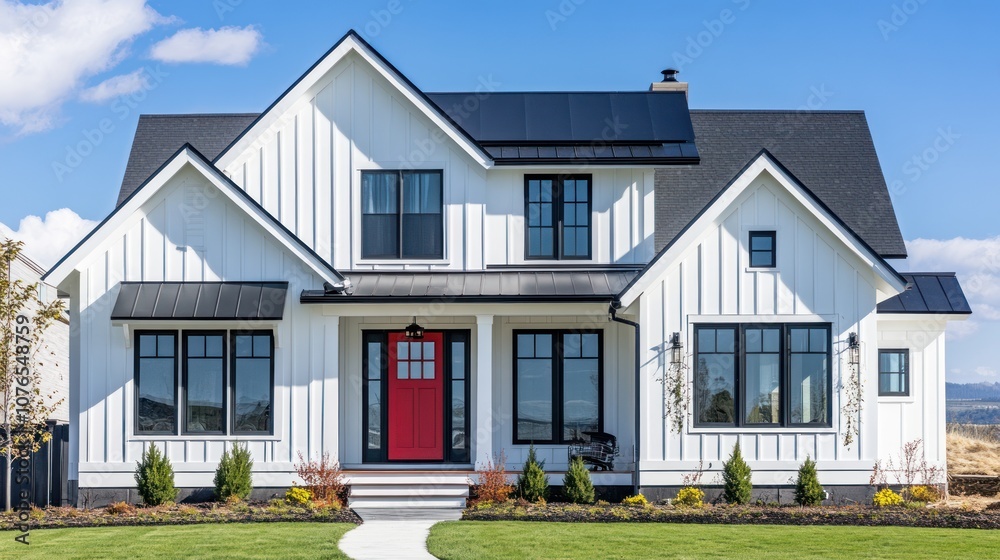 Modern Farmhouse with Red Door Modern Farmhouse with Red Door