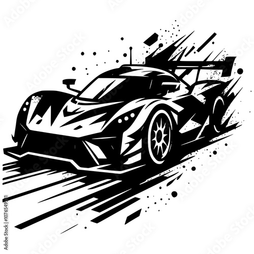 A logo of a racing car with sharp edges and a streamlined silhouette, creating a powerful and dynamic look