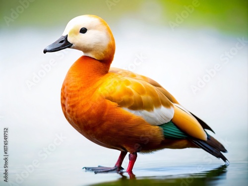 Stunning Tilt-Shift Photography of a Ruddy Shellduck Isolated on a White Background, Showcasing Its Vibrant Colors and Unique Features for Nature and Bird Photography Enthusiasts photo