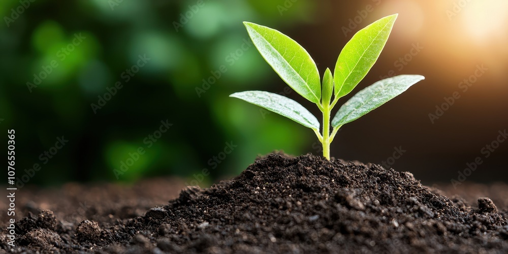 A vibrant green sprout emerging from rich soil, symbolizing growth and renewal. A vibrant green sprout emerging from rich soil, symbolizing growth and renewal.