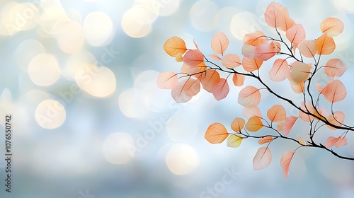 The delicate branches of the tree are adorned with pastel leaves that gently sway in the breeze, creating a soft and ethereal atmosphere against the dreamy bokeh background.