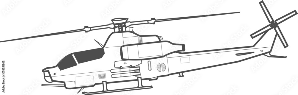 AH-1Z Viper attack helicopter, dark gray outline, side view icon. AH-1Z Viper attack helicopter, dark gray outline, side view icon.