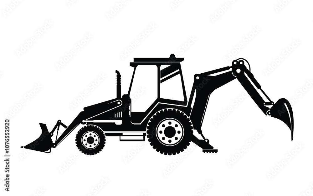 backhoe loader silhouette. Heavy construction machinery Image for industry or construction