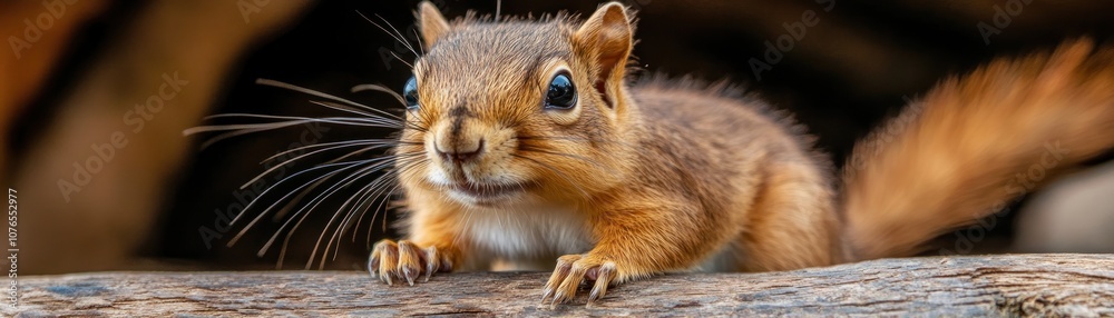Obraz premium Close-up of a Cute Squirrel with a Peanut, Showing Off its Soft Fur and Long Whiskers This Adorable Wildlife Image Captures the Essence of Nature's Beauty